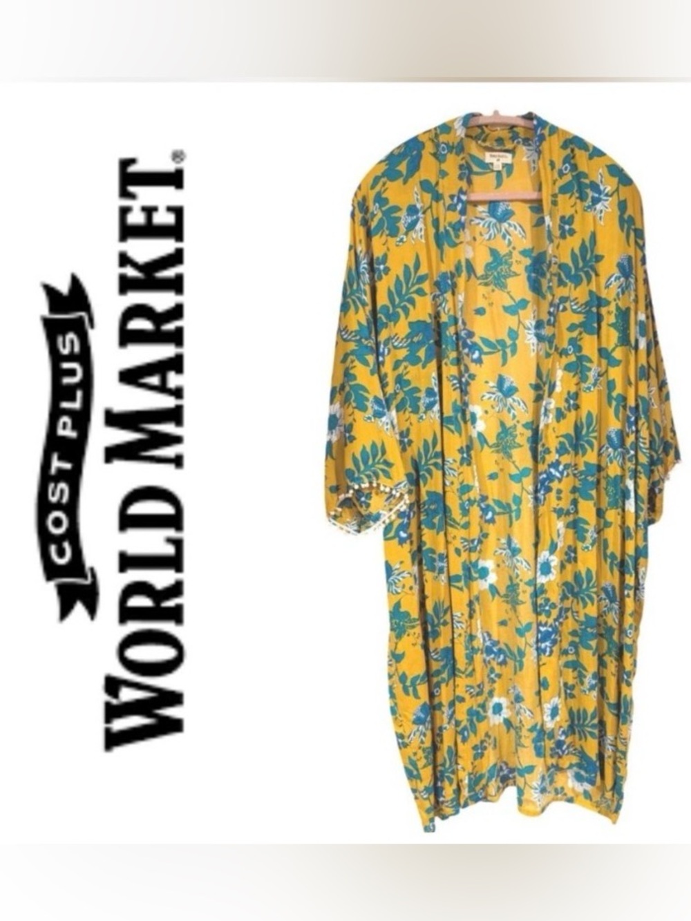 World Market bright coloured floral kimono robe duster with tassels